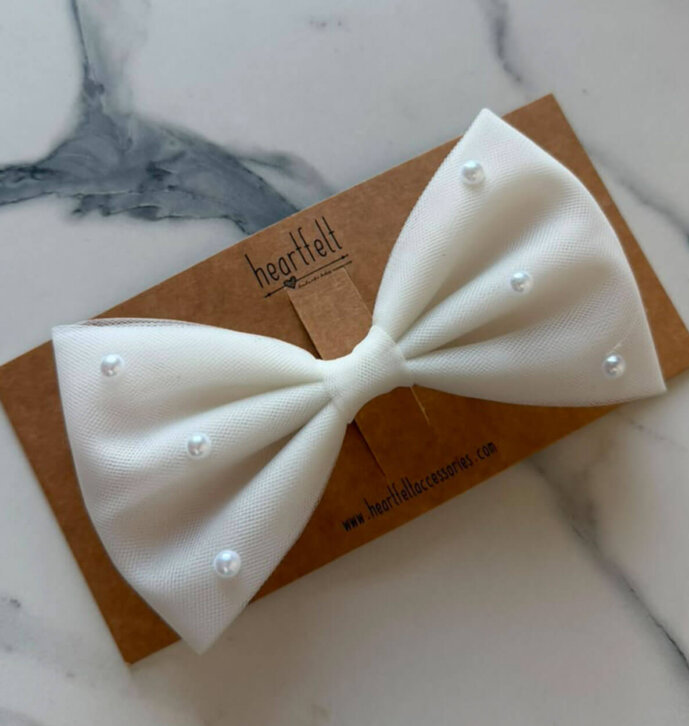 Ivory Tulle Pearly Bow