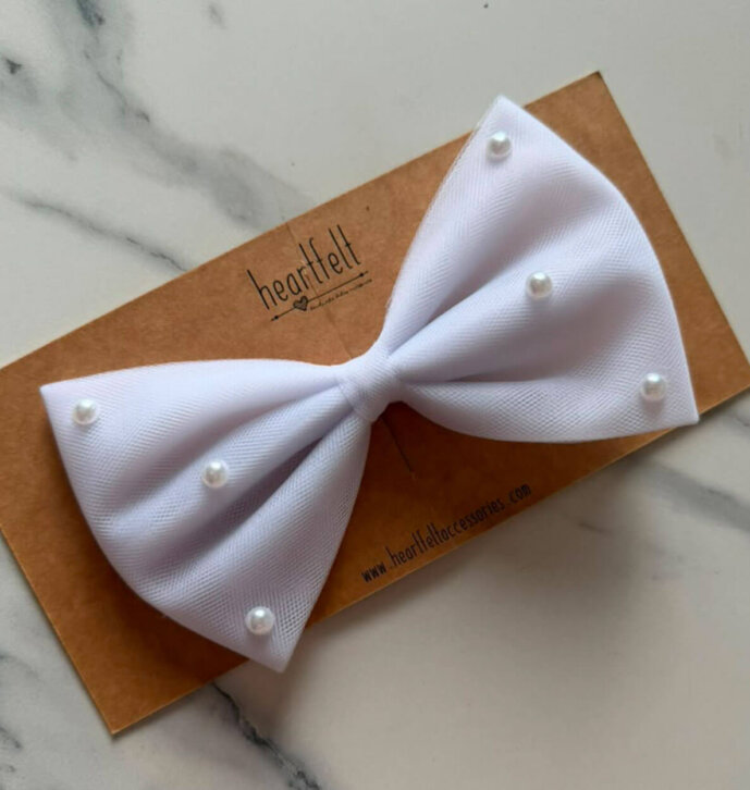 White Tulle Pearly Bow